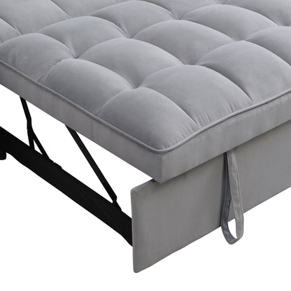 Light Gray Velvet Convertible Sleeper Loveseat Sofa with Adjustable Backrest
