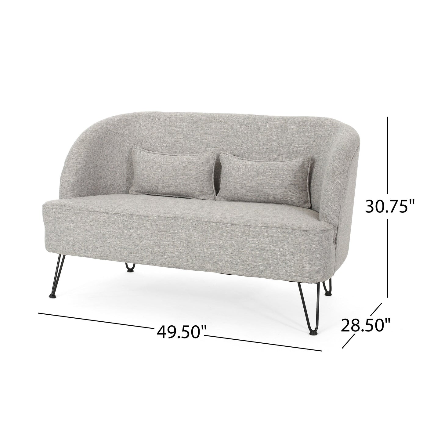 Light Grey 49.5 Upholstered Loveseat Sofa with Polished Hairpin Legs for Living Room