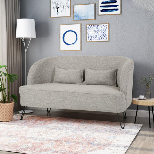 Light Grey 49.5 Upholstered Loveseat Sofa with Polished Hairpin Legs for Living Room
