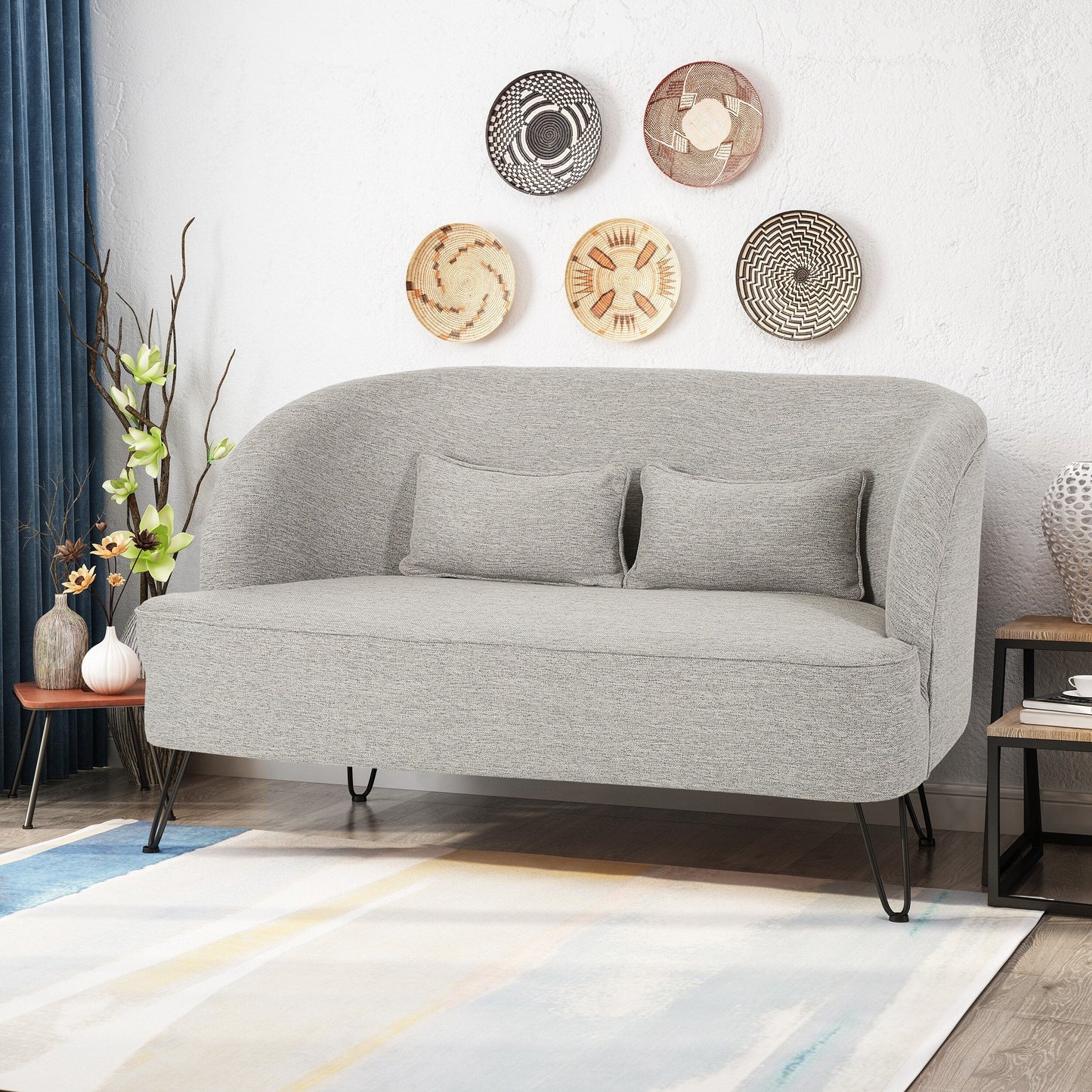 Light Grey 49.5 Upholstered Loveseat Sofa with Polished Hairpin Legs for Living Room