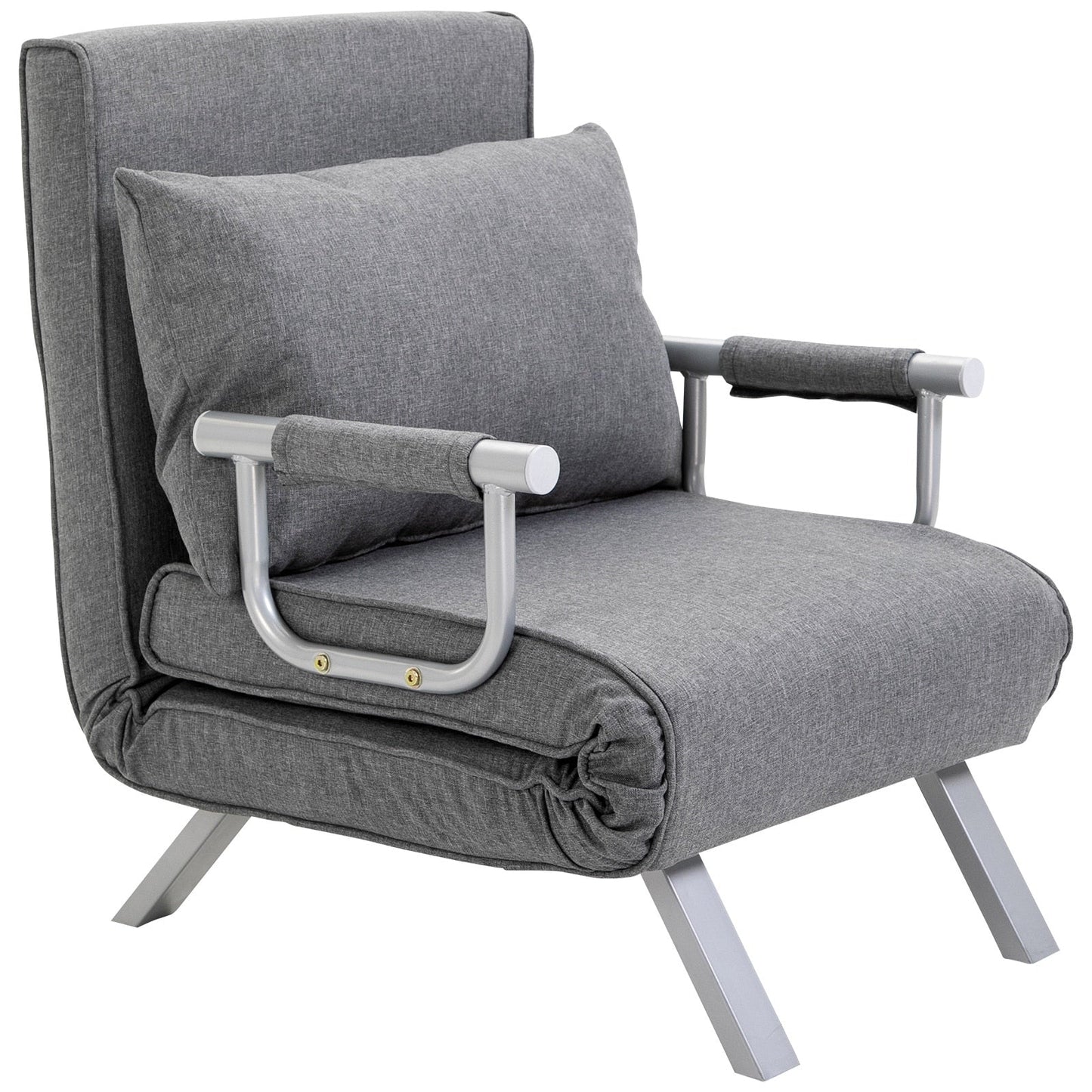 Light Grey 73 Single Person Folding 5 Position Convertible Sofa Bed with Pillow and Steel Frame for Home Office
