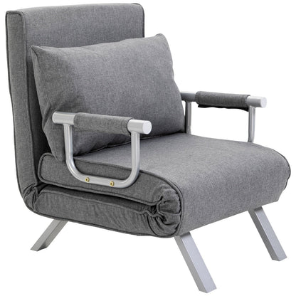 Light Grey 73 Single Person Folding 5 Position Convertible Sofa Bed with Pillow and Steel Frame for Home Office