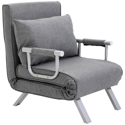 Light Grey 73 Single Person Folding 5 Position Convertible Sofa Bed with Pillow and Steel Frame for Home Office