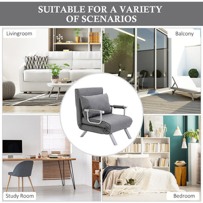 Light Grey 73 Single Person Folding 5 Position Convertible Sofa Bed with Pillow and Steel Frame for Home Office