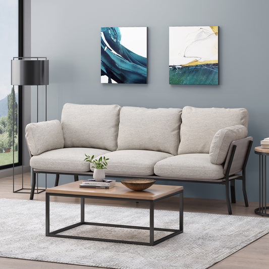 Light Grey Flared Arms 3-seater Sofa with Pillows