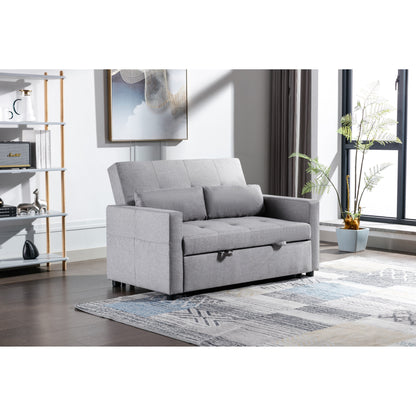 Light Grey Linen Loveseat Convertible Sofa Bed with Side Pocket