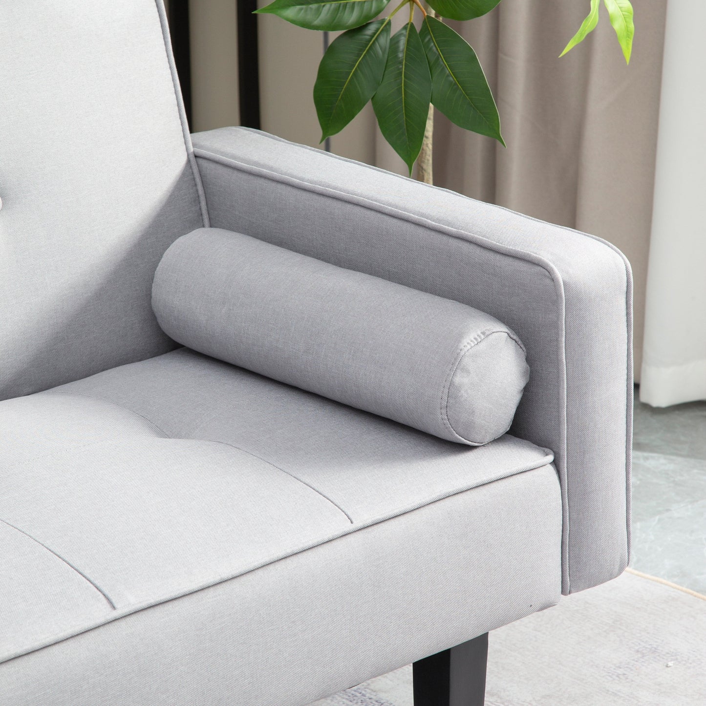Light Grey Modern 71.65 Convertible 3-seater Futon Sofa Bed with Solid Wood Legs and Pillows for Living Room