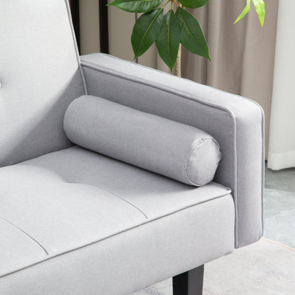 Light Grey Modern 71.65 Convertible 3-seater Futon Sofa Bed with Solid Wood Legs and Pillows for Living Room