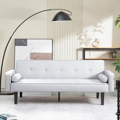 Light Grey Modern 71.65 Convertible 3-seater Futon Sofa Bed with Solid Wood Legs and Pillows for Living Room