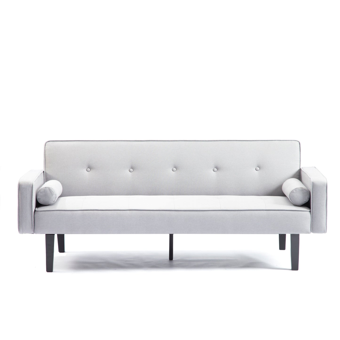 Light Grey Modern 71.65 Convertible 3-seater Futon Sofa Bed with Solid Wood Legs and Pillows for Living Room