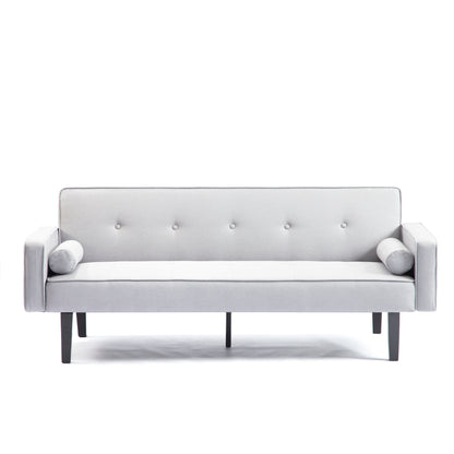 Light Grey Modern 71.65 Convertible 3-seater Futon Sofa Bed with Solid Wood Legs and Pillows for Living Room