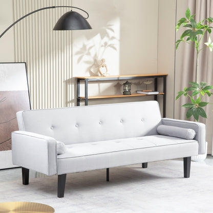 Light Grey Modern 71.65 Convertible 3-seater Futon Sofa Bed with Solid Wood Legs and Pillows for Living Room