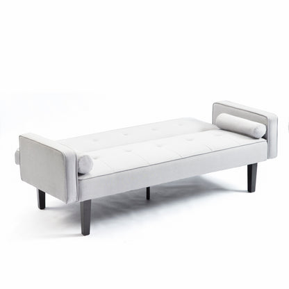Light Grey Modern 71.65 Convertible 3-seater Futon Sofa Bed with Solid Wood Legs and Pillows for Living Room