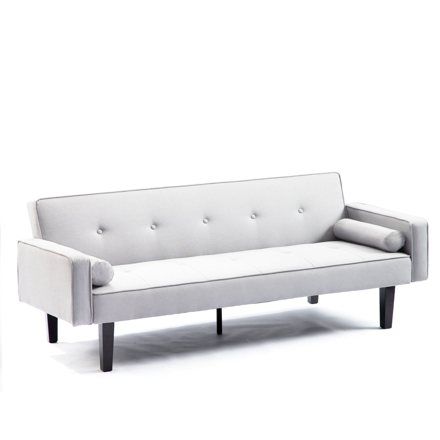 Light Grey Modern 71.65 Convertible 3-seater Futon Sofa Bed with Solid Wood Legs and Pillows for Living Room
