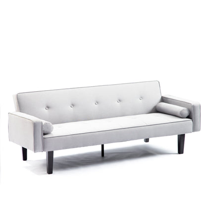 Light Grey Modern 71.65 Convertible 3-seater Futon Sofa Bed with Solid Wood Legs and Pillows for Living Room
