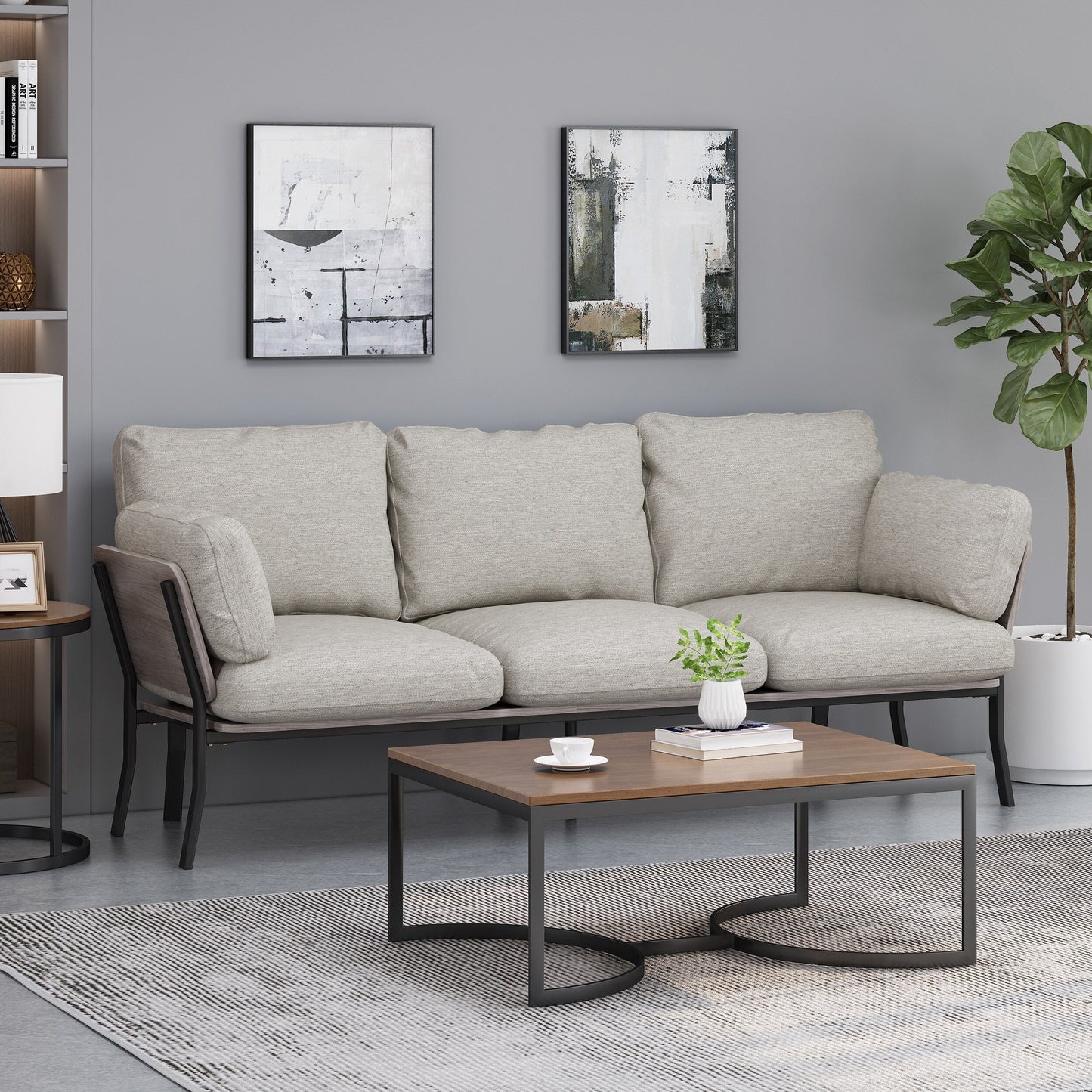 Light Grey Modern 80.25 3-seater Flared Arms Sofa with Pillows and Wood Legs for Living Room
