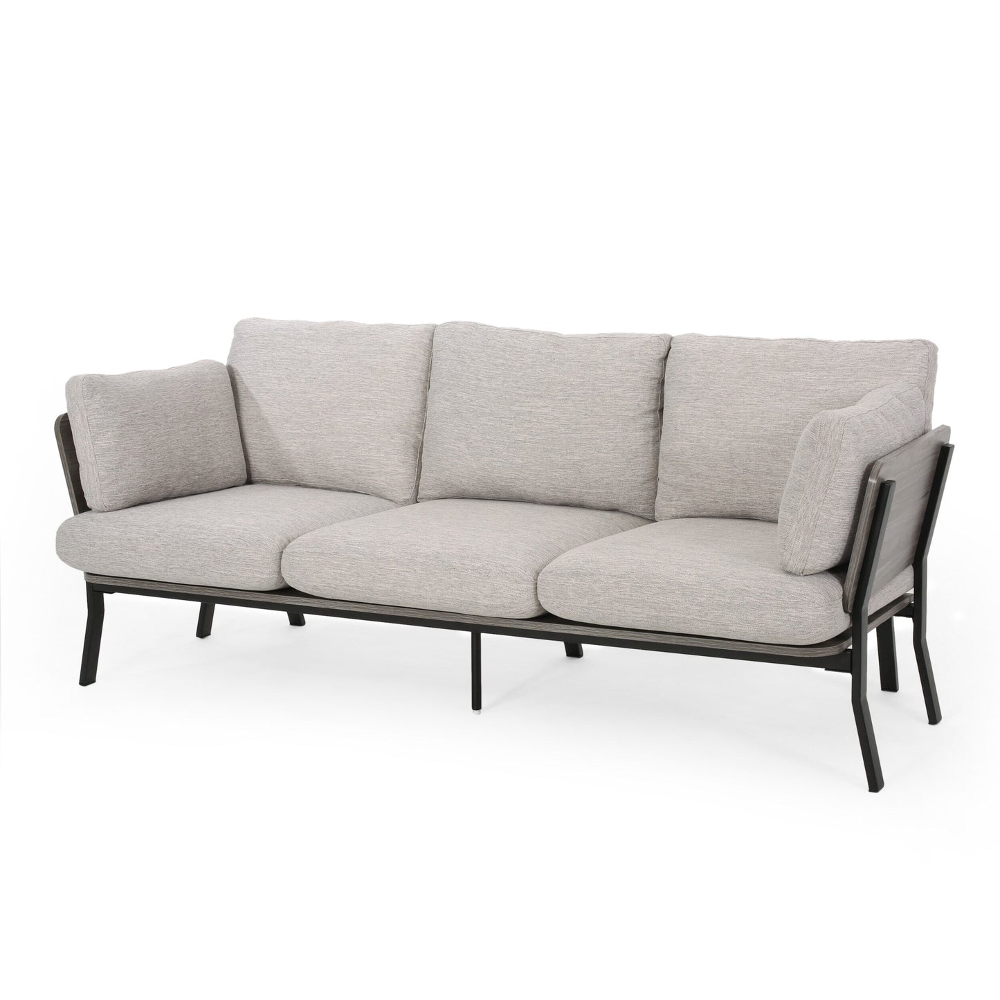 Light Grey Modern 80.25 3-seater Flared Arms Sofa with Pillows and Wood Legs for Living Room