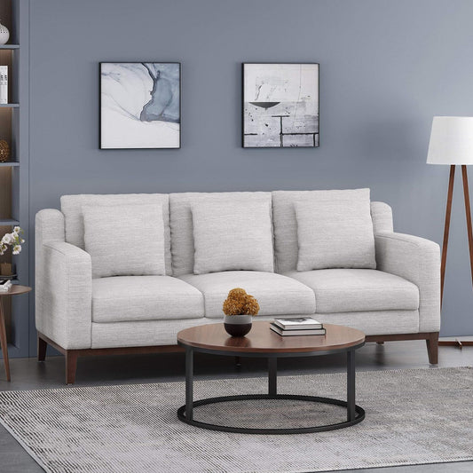 Light Grey Modern 80 3-seater Sofa with Wood Legs and Matching Pillows for Living Room
