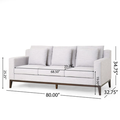 Light Grey Modern 80 3-seater Sofa with Wood Legs and Matching Pillows for Living Room