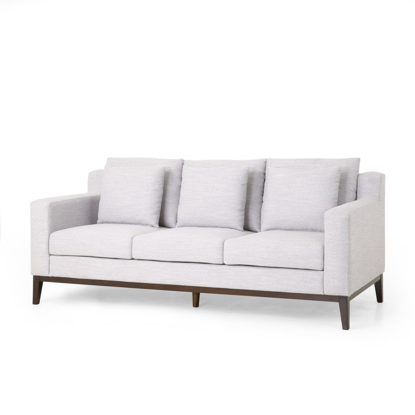 Light Grey Modern 80 3-seater Sofa with Wood Legs and Matching Pillows for Living Room