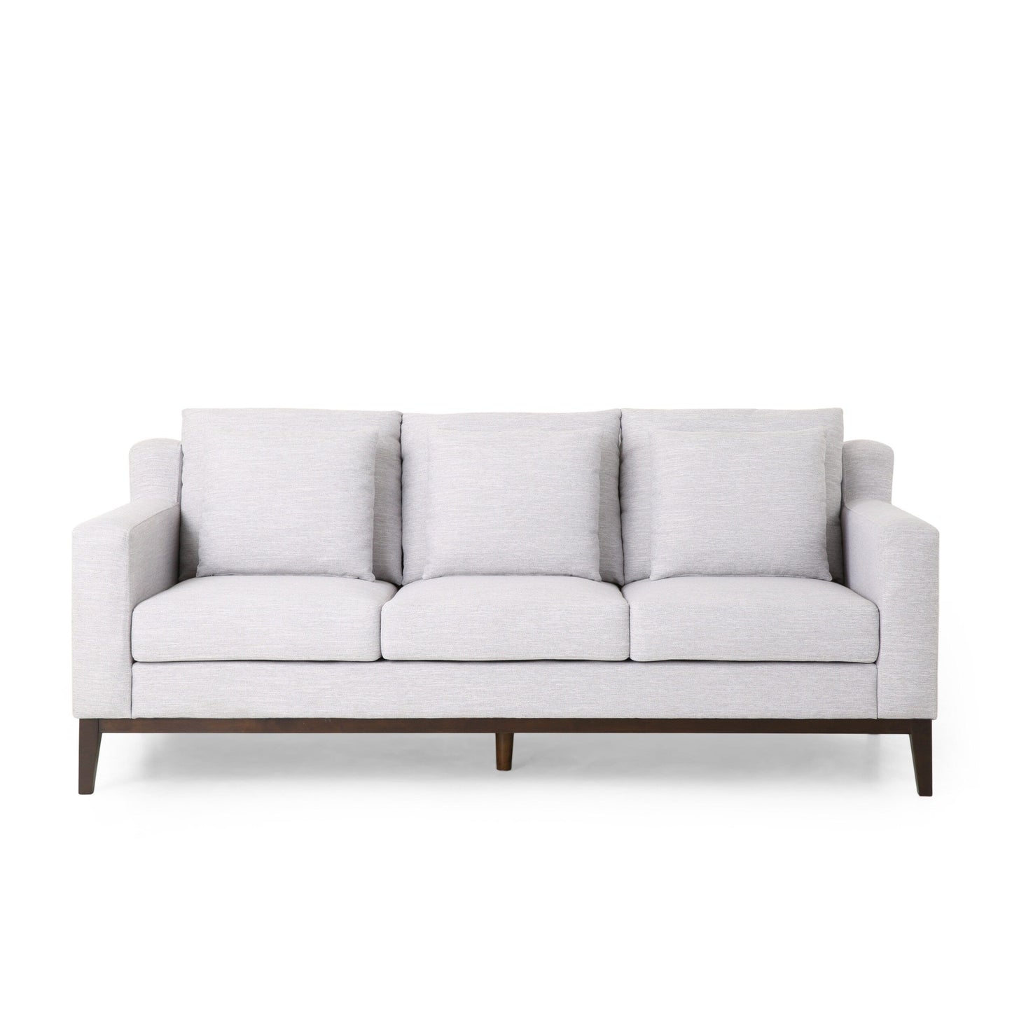 Light Grey Modern 80 3-seater Sofa with Wood Legs and Matching Pillows for Living Room