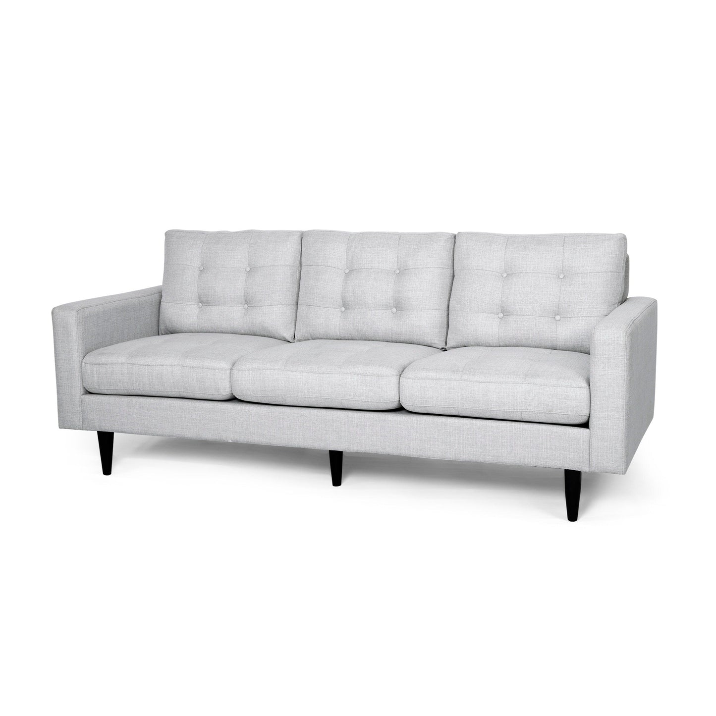 Light Grey Modern 82.75 Button Tufted 3-seater Sofa with Birch Wood Legs for Living Room