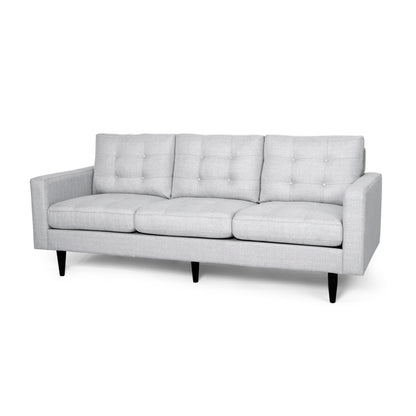 Light Grey Modern 82.75 Button Tufted 3-seater Sofa with Birch Wood Legs for Living Room