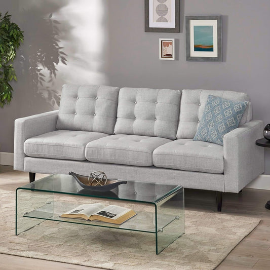 Light Grey Modern 82.75 Button Tufted 3-seater Sofa with Birch Wood Legs for Living Room