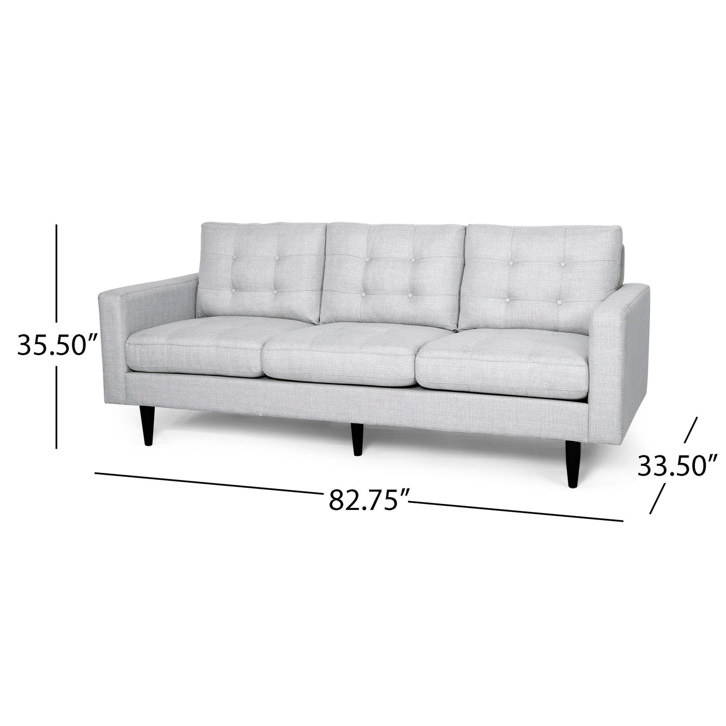 Light Grey Modern 82.75 Button Tufted 3-seater Sofa with Birch Wood Legs for Living Room