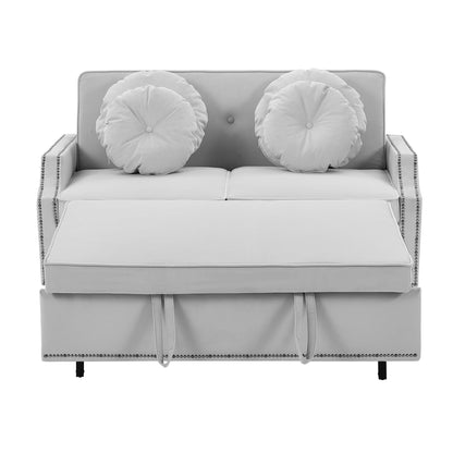 Light Grey Polyester Loveseat Adjustable Sofa Bed with USB Ports