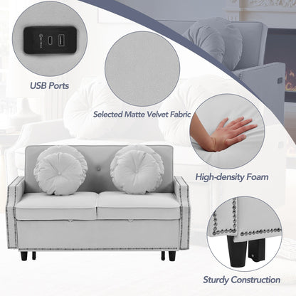Light Grey Polyester Loveseat Adjustable Sofa Bed with USB Ports