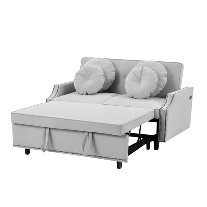 Light Grey Polyester Loveseat Adjustable Sofa Bed with USB Ports