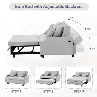 Light Grey Polyester Loveseat Adjustable Sofa Bed with USB Ports