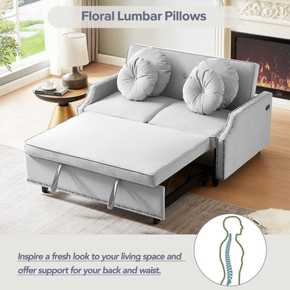 Light Grey Polyester Loveseat Adjustable Sofa Bed with USB Ports