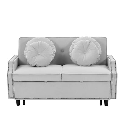 Light Grey Polyester Loveseat Adjustable Sofa Bed with USB Ports