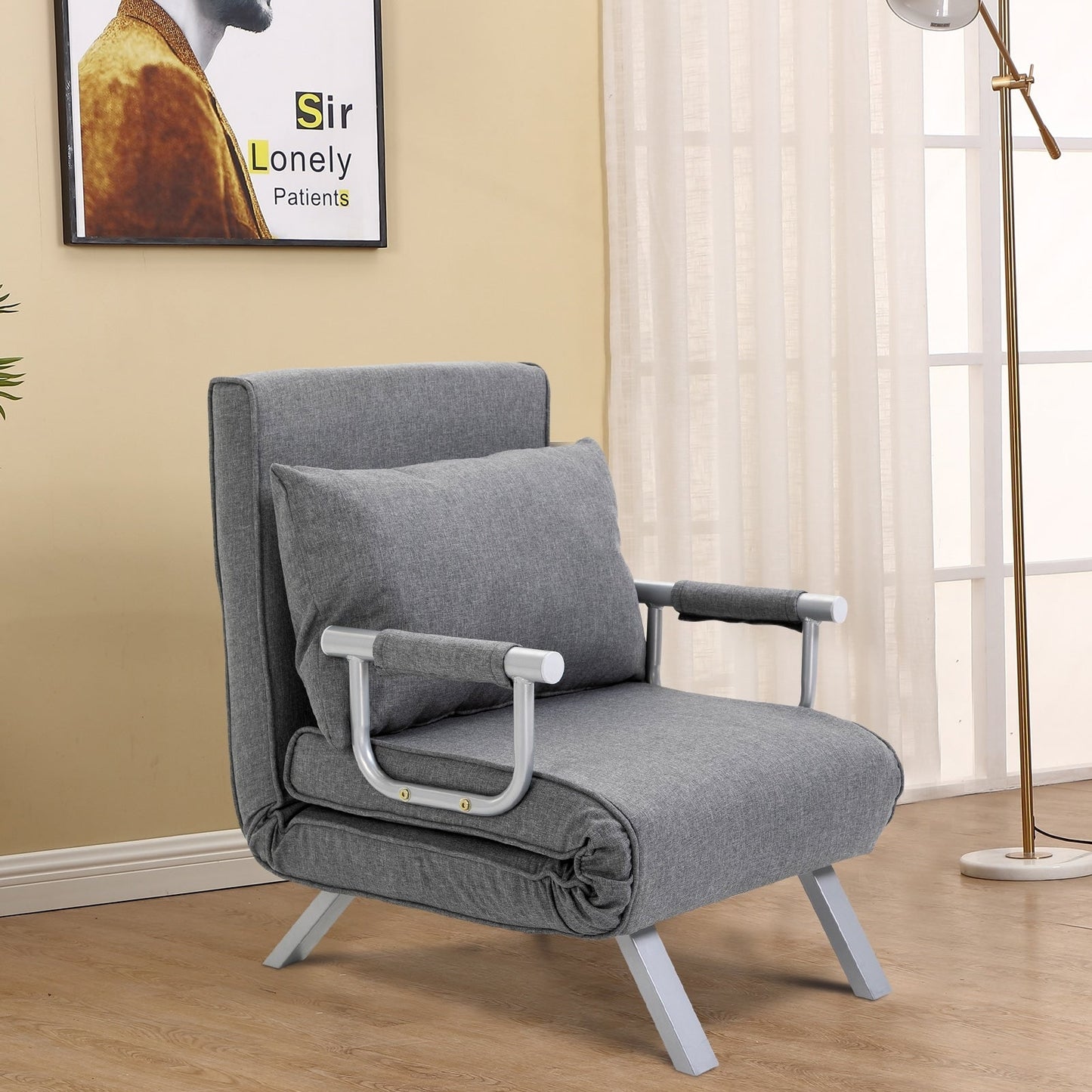 Light Grey Single Folding 5-Position Convertible Sofa Bed