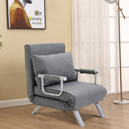 Light Grey Single Folding 5-Position Convertible Sofa Bed