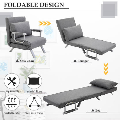 Light Grey Single Folding 5-Position Convertible Sofa Bed