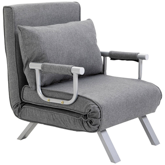 Light Grey Single Folding 5-Position Convertible Sofa Bed