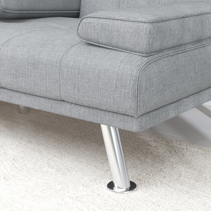 Light Grey Upholstered 66 Loveseat Sofa Bed with 2 Cup Holders and Stainless Legs for Living Room