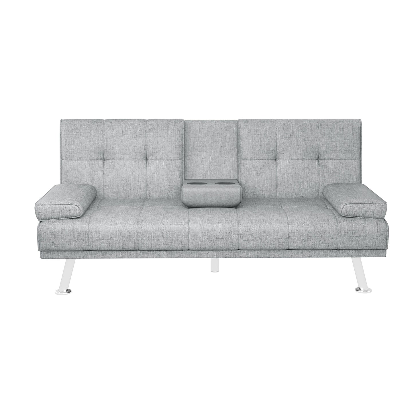 Light Grey Upholstered Loveseat Sofa Bed with Cup Holders