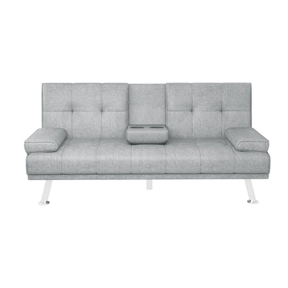 Light Grey Upholstered Loveseat Sofa Bed with Cup Holders