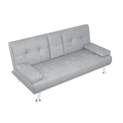 Light Grey Upholstered Loveseat Sofa Bed with Cup Holders