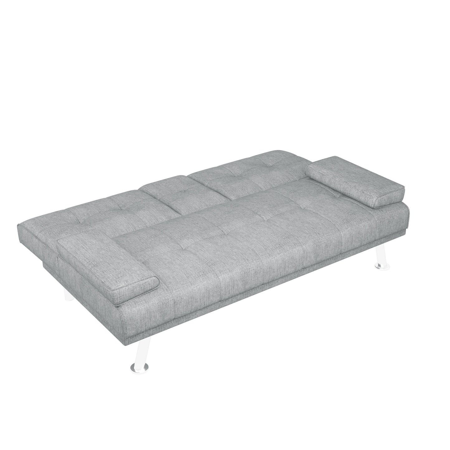 Light Grey Upholstered Loveseat Sofa Bed with Cup Holders