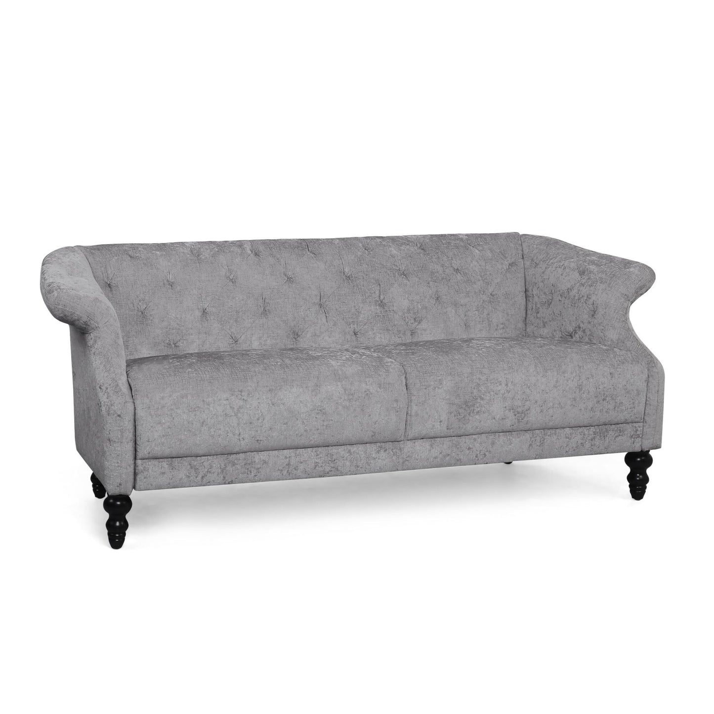 Light Grey Velvet Loveseat Flared Arms Tufted Sofa with Deep Seat