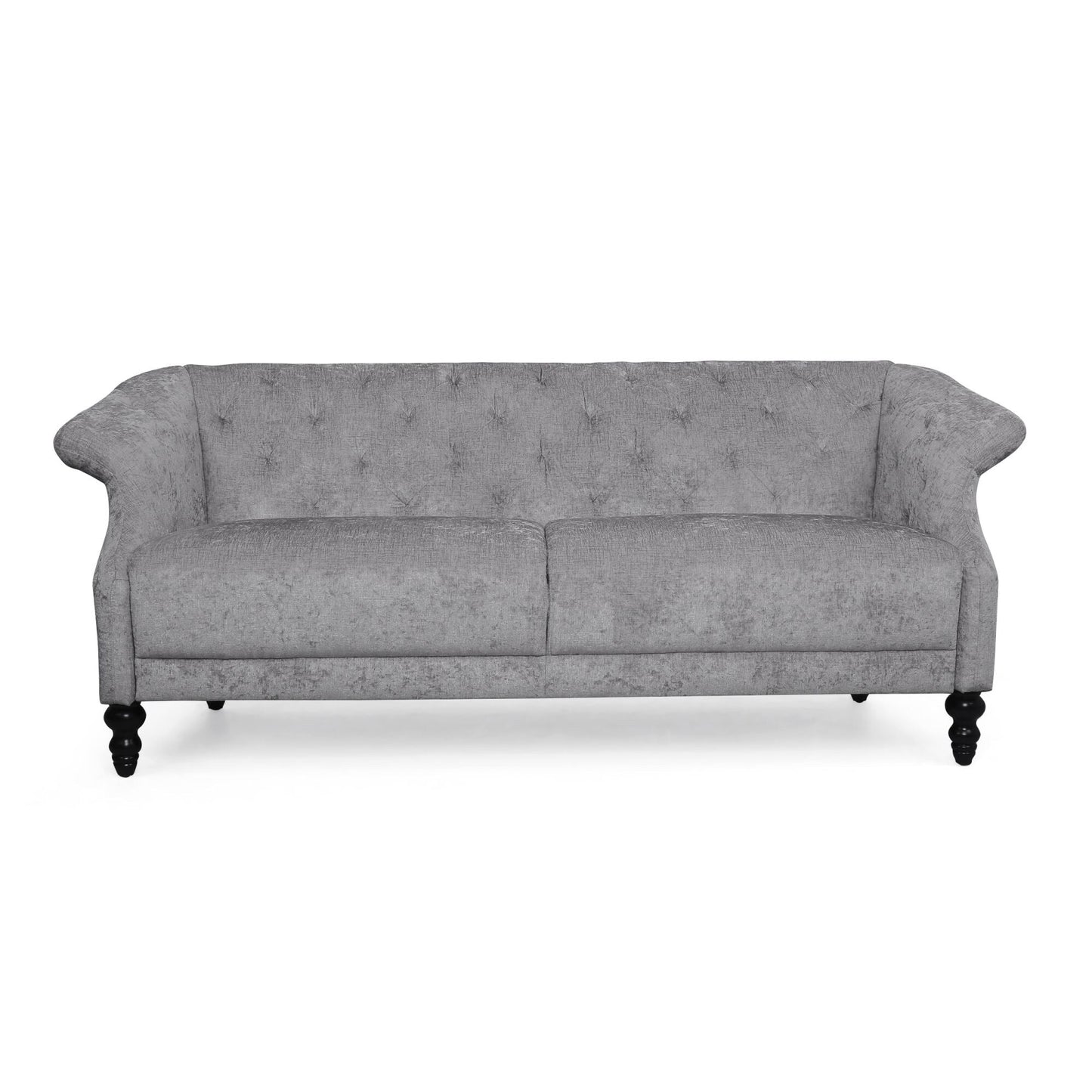 Light Grey Velvet Loveseat Flared Arms Tufted Sofa with Deep Seat