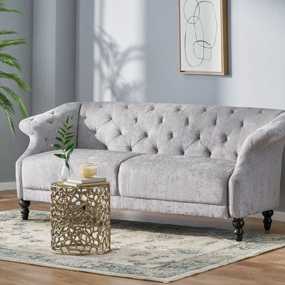 Light Grey Velvet Loveseat Flared Arms Tufted Sofa with Deep Seat
