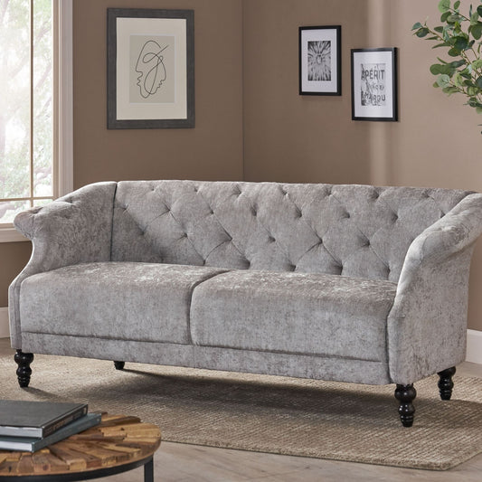 Light Grey Velvet Loveseat Flared Arms Tufted Sofa with Deep Seat