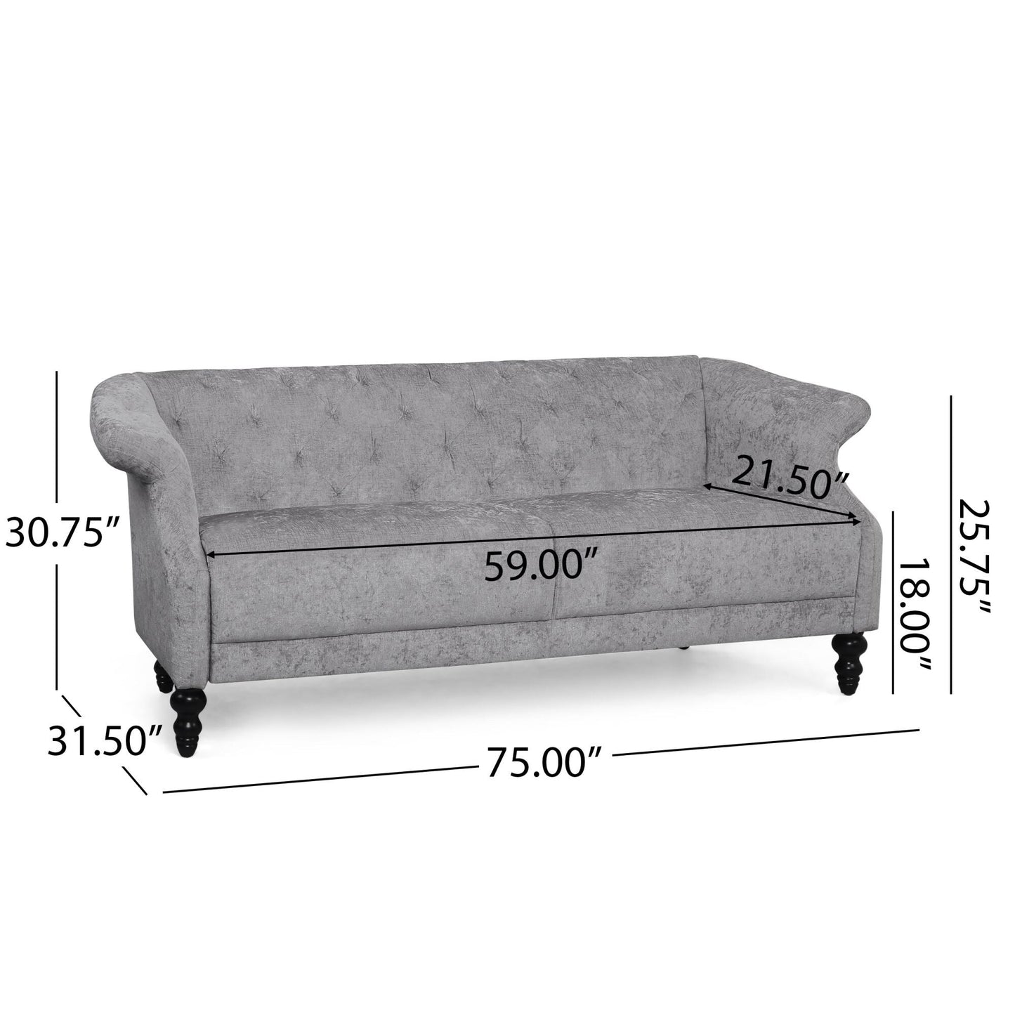Light Grey Velvet Loveseat Flared Arms Tufted Sofa with Deep Seat