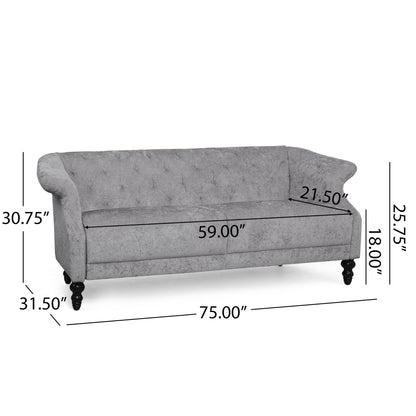 Light Grey Velvet Loveseat Flared Arms Tufted Sofa with Deep Seat